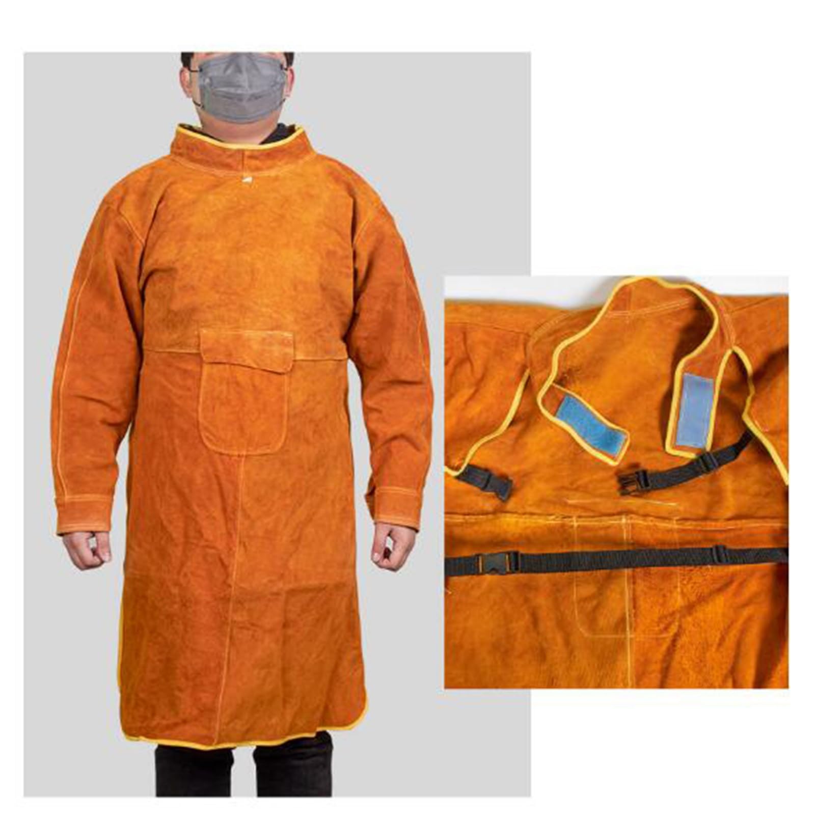 FaroLy Delantal de Soldador de Cuero con Manga, Calor Resistente a la Llama Weld Coat, Chaqueta de Soldadura de Alta Resistencia Abrigo para Hombres Mujeres