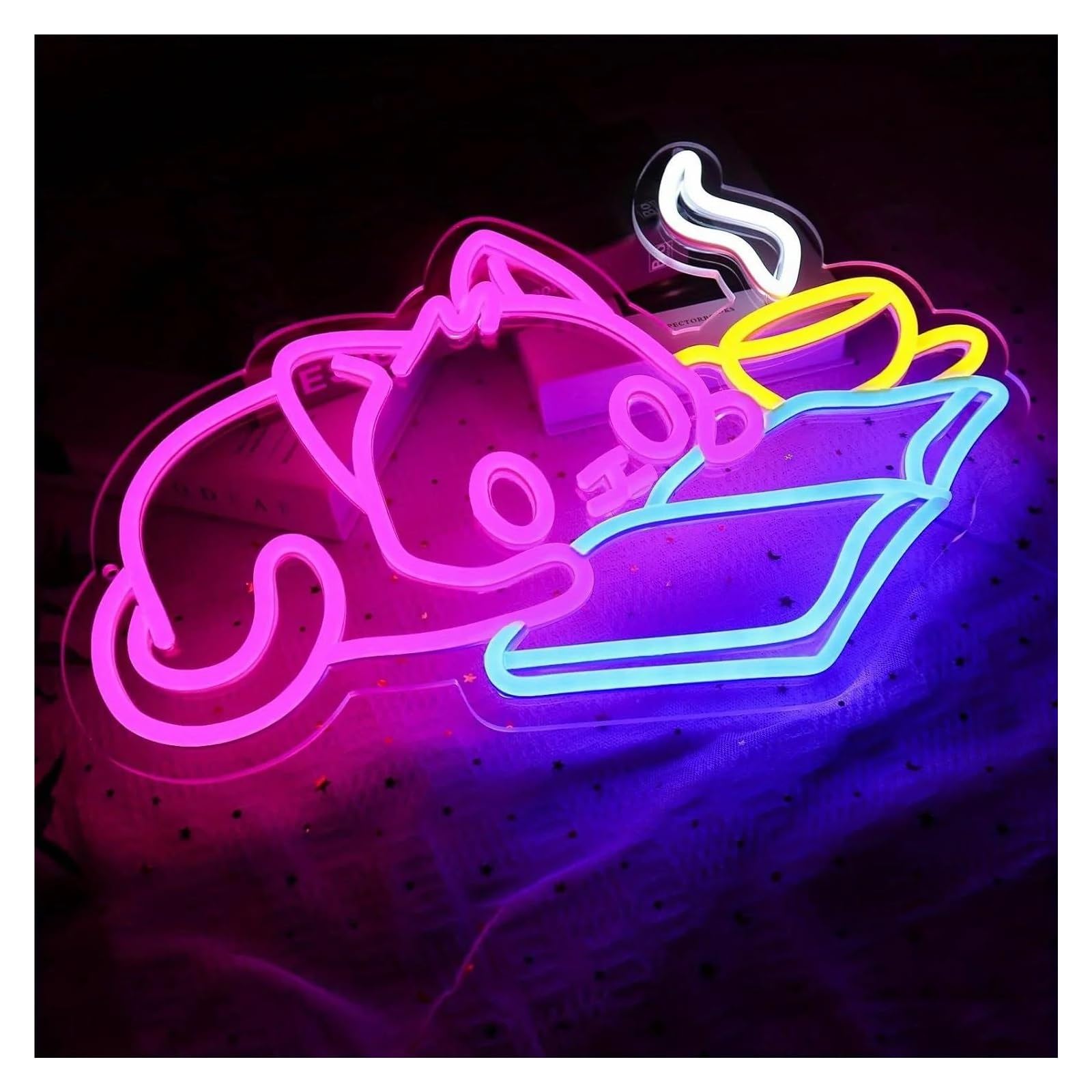 XENITE Luces Art Decoration Christmas Letrero De Neón Con Imagen De Gato Leyendo, Adecuado Para Dormitorios, Habitaciones, Bibliotecas, Cafeterías, Tiendas De Mascotas 42x27cm