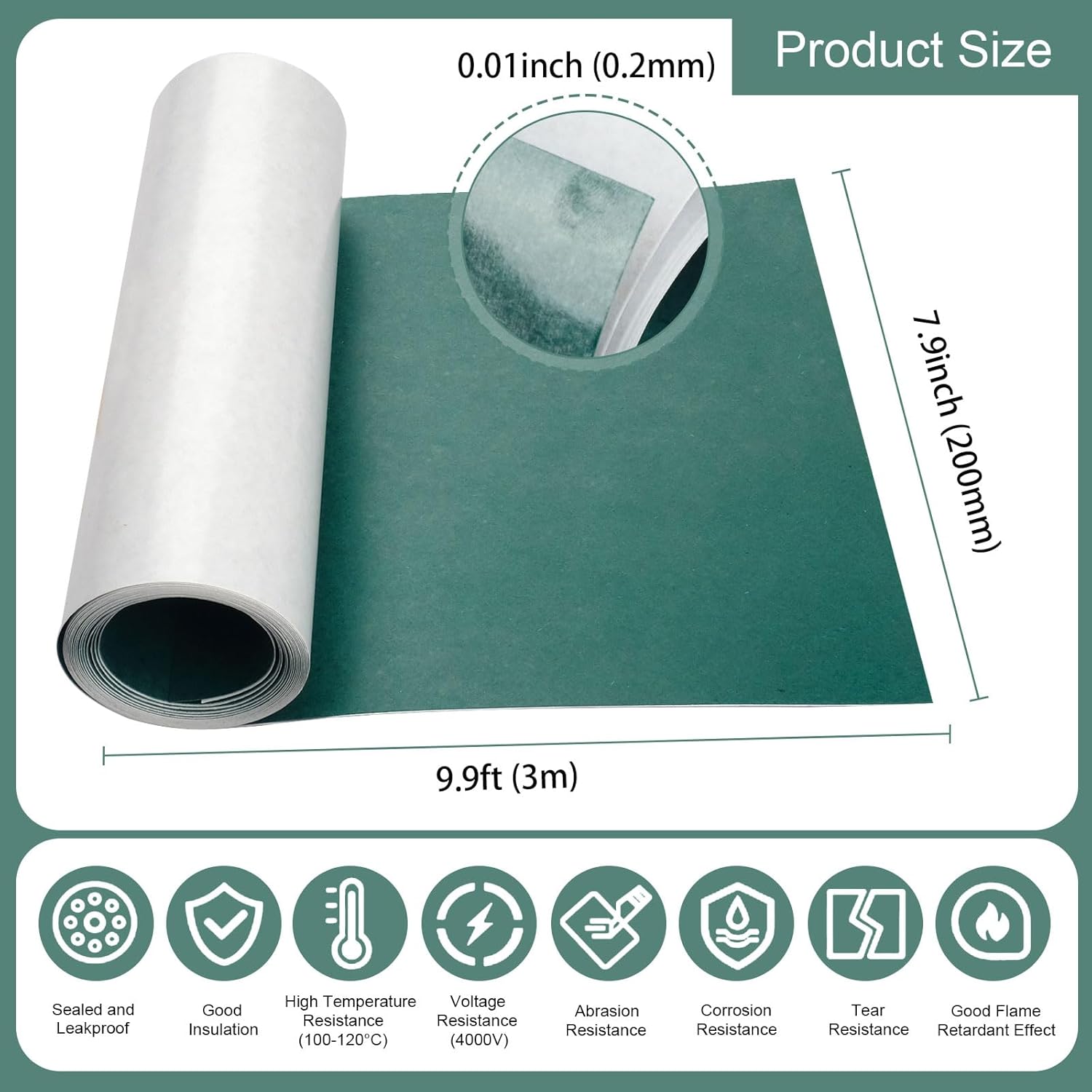 Electrical Insulating Adhesive Paper 200mm(7.9in) Width 3M Length Self Adhesive, Battery Pack Insulator Film Gasket for 18650 21700 26650 Battery Pack, 0.2mm Thickness, Green