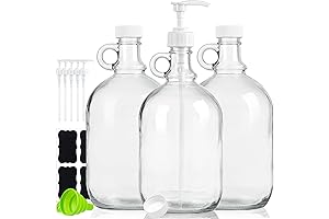 3 Pack 0.5 Gal Glass Pump Bottle Dispenser with 6 Pumps and 3 Airtight Lids
