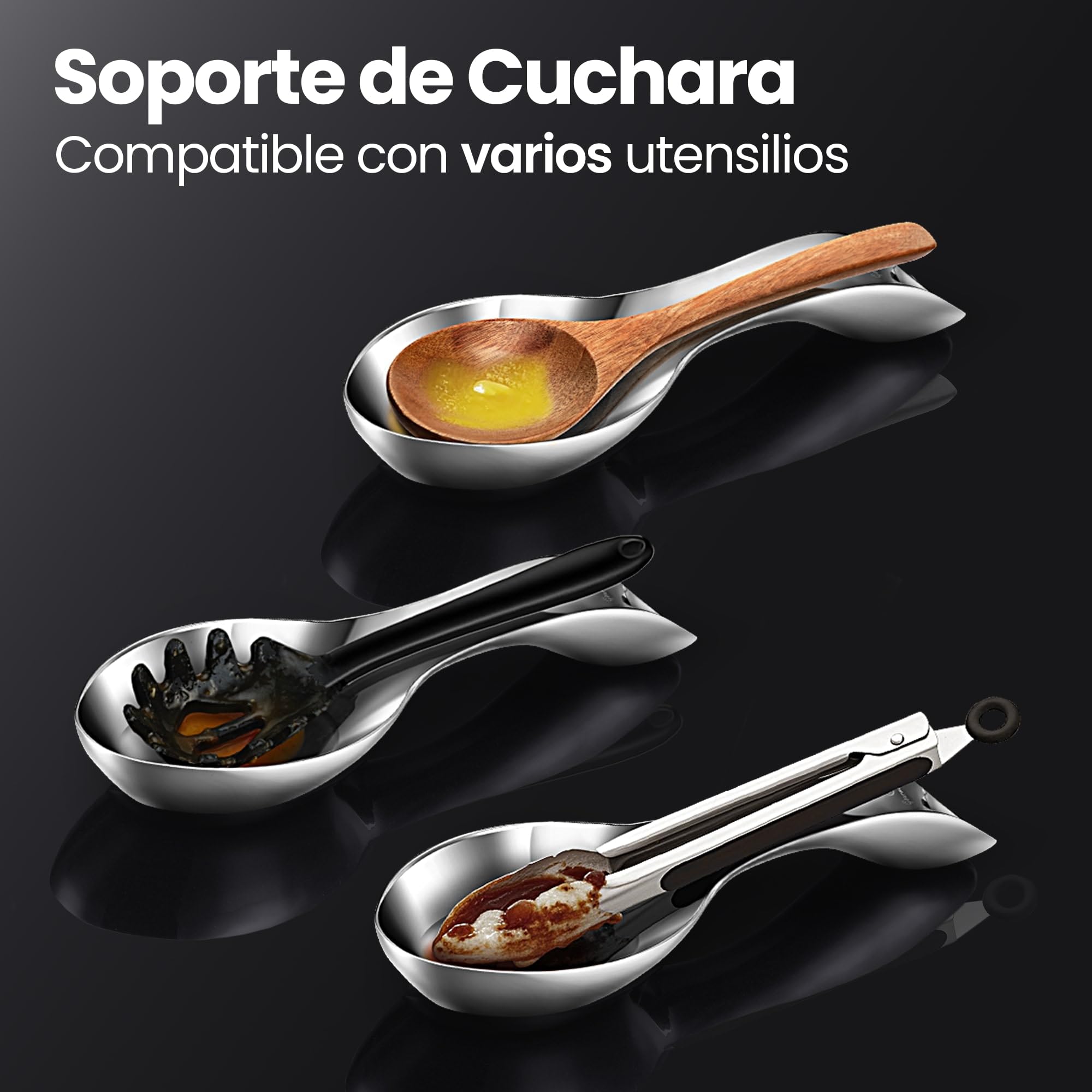 Reposa Cucharas Cocina de Acero Inoxidable | Soporte irrompible para Cucharas/Apoya Cucharas Cocina | Resistente al Calor y Apto para Lavavajillas | Soporte Utensilios Cocina