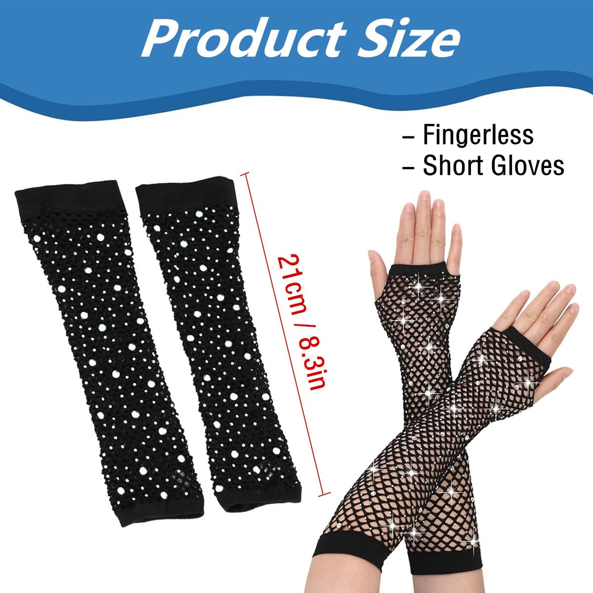 TouKingda Women's Rhinestones Fishnet Gloves - Image 3