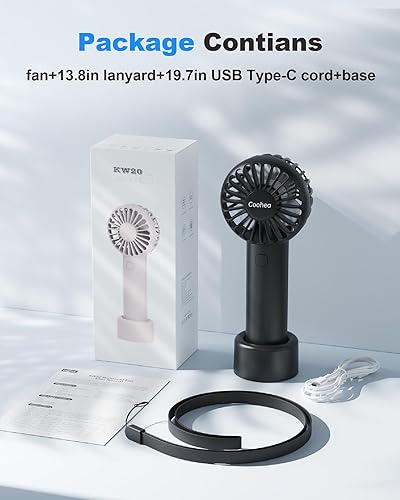 Miniatura 7 de Coohea Mini Ventilador de Mano, Diseño Pequeño y Bonito, 3 Velocidades Potentes, Batería Recargable USB Operada, Ventilador Personal Portátil con