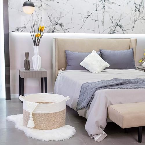 Miniatura 8 de MINTWOOD Design Cesta decorativa de cuerda de algodón extra grande de 22 x 14 pulgadas, canasta para manta, sala de estar, canasta de lavandería,