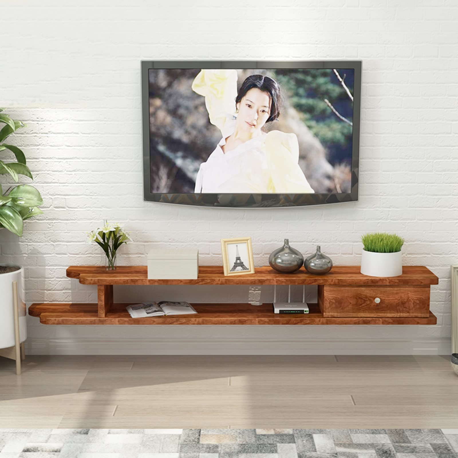 Wandmontiertes TV-Möbel, modernes schwebendes TV-Entertainment-Center für Kabelreceiver/Xbox One, 35,4/43,3/51,1 Zoll schwebendes TV-Wandregal für unter den Fernseher/C/9