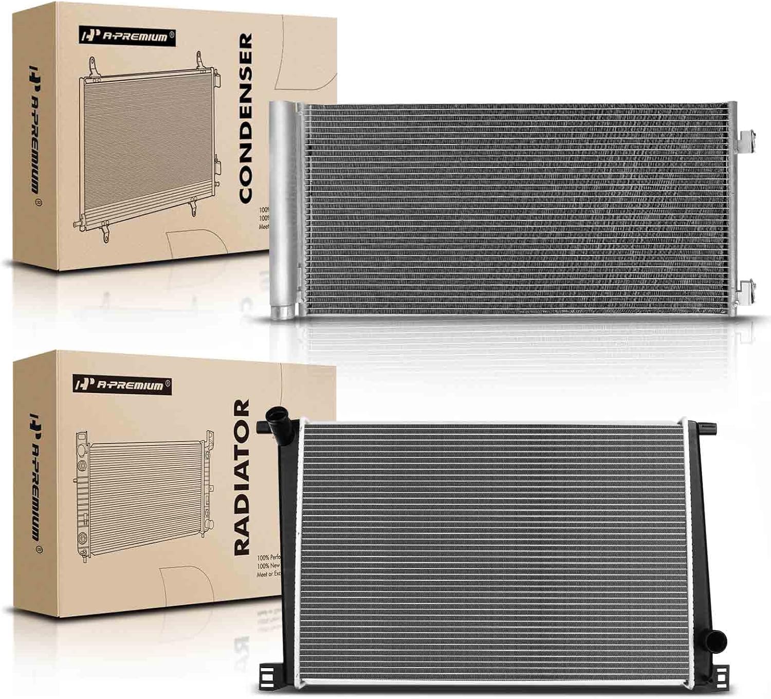 A-Premium Engine Coolant Radiator & A/C Condenser Cooling Kit Compatible with Mini Cooper 2011 2012 2013 2014 2015 1.6L, 2-PC Set