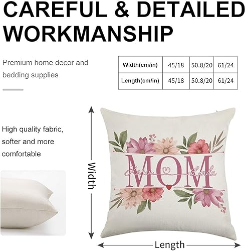 Miniatura 3 de Custom Pillow with Name,Printed in USA,18"x18" Personalized Linen Pillow Cover for Mom, Custom Gifts for Mother's Day (Style-1)