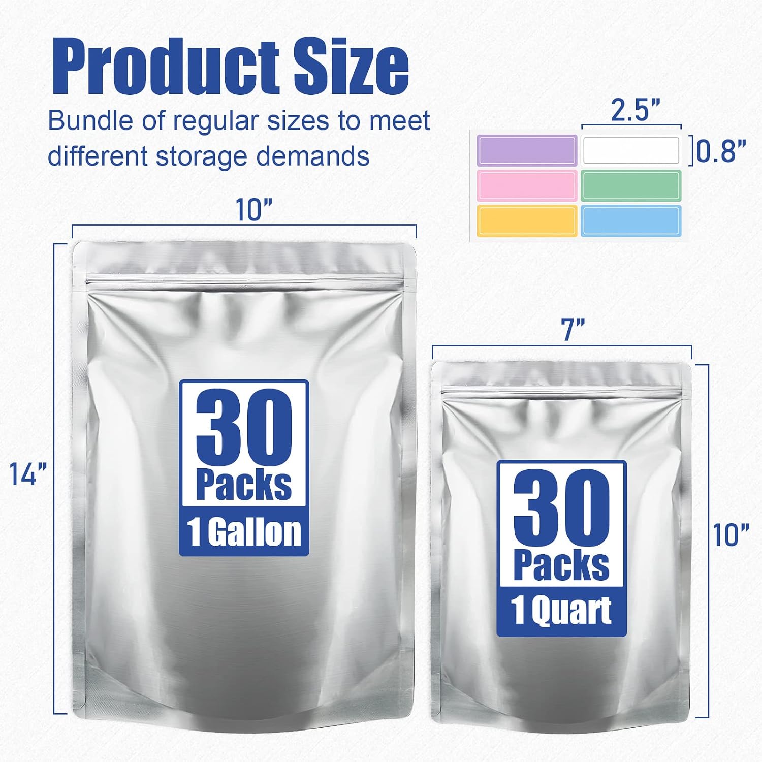 60PCS Mylar Bags with Oxygen Absorbers 200cc 400cc, 9.5Mil 1 Gallon Mylar Bags for Food Storage Containers,1 Quart Mylar Bags Heat Sealable, Extra Thick,Vacuum Resealable Mylar Bags