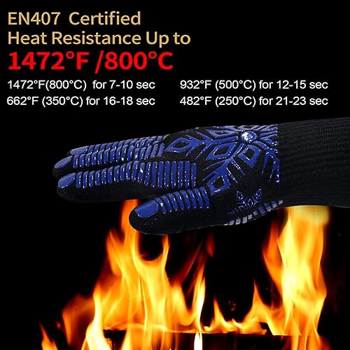 Miniatura 7 de Guantes para horno de barbacoa, guantes de parrilla, resistentes al calor y al fuego, silicona de 1472 , muñeca no extendida para mayor seguridad,