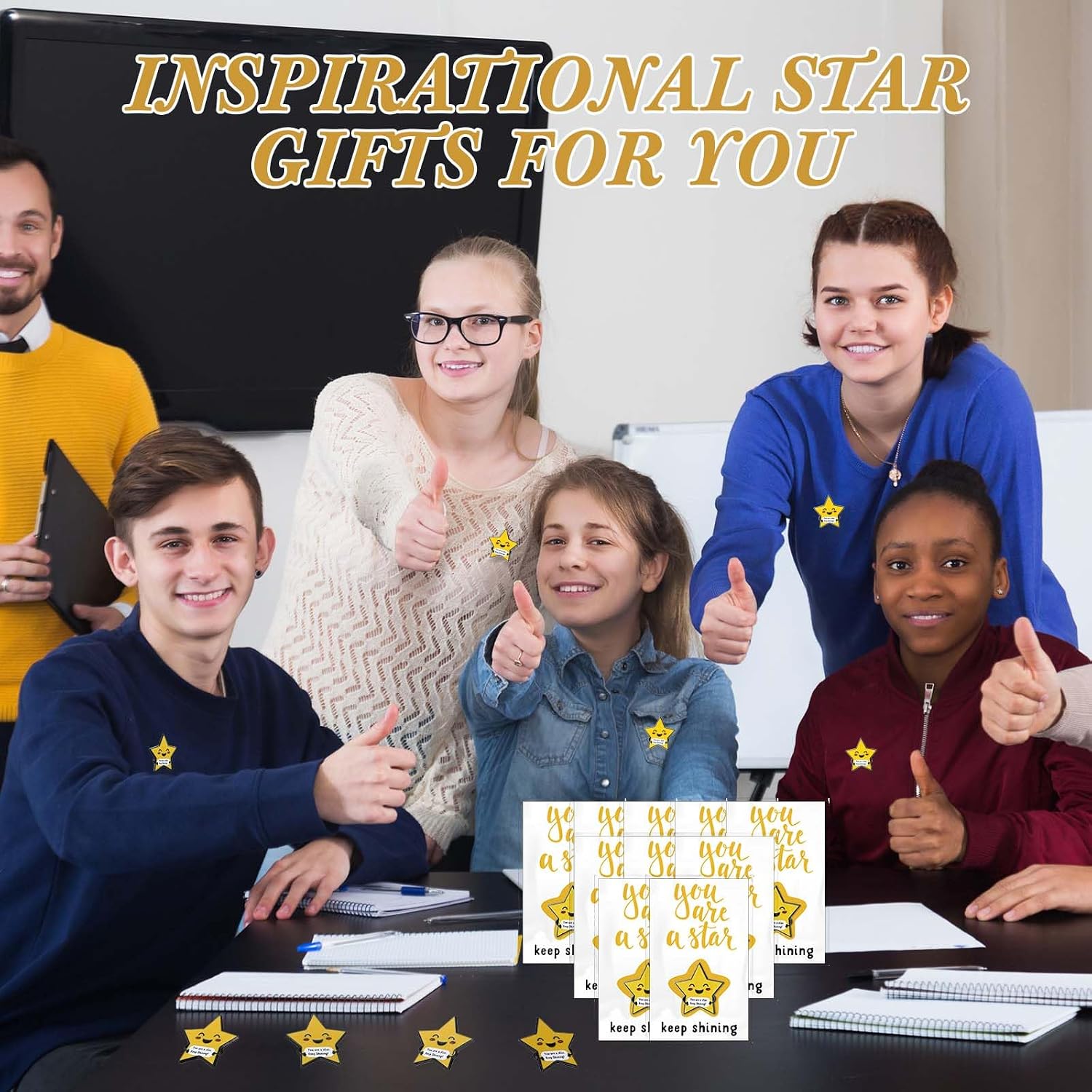 Landical Inspirational Star Back to School Gift Bulk Motivational Star Lapel Pin You Are a Star Card Bag for Student Employee