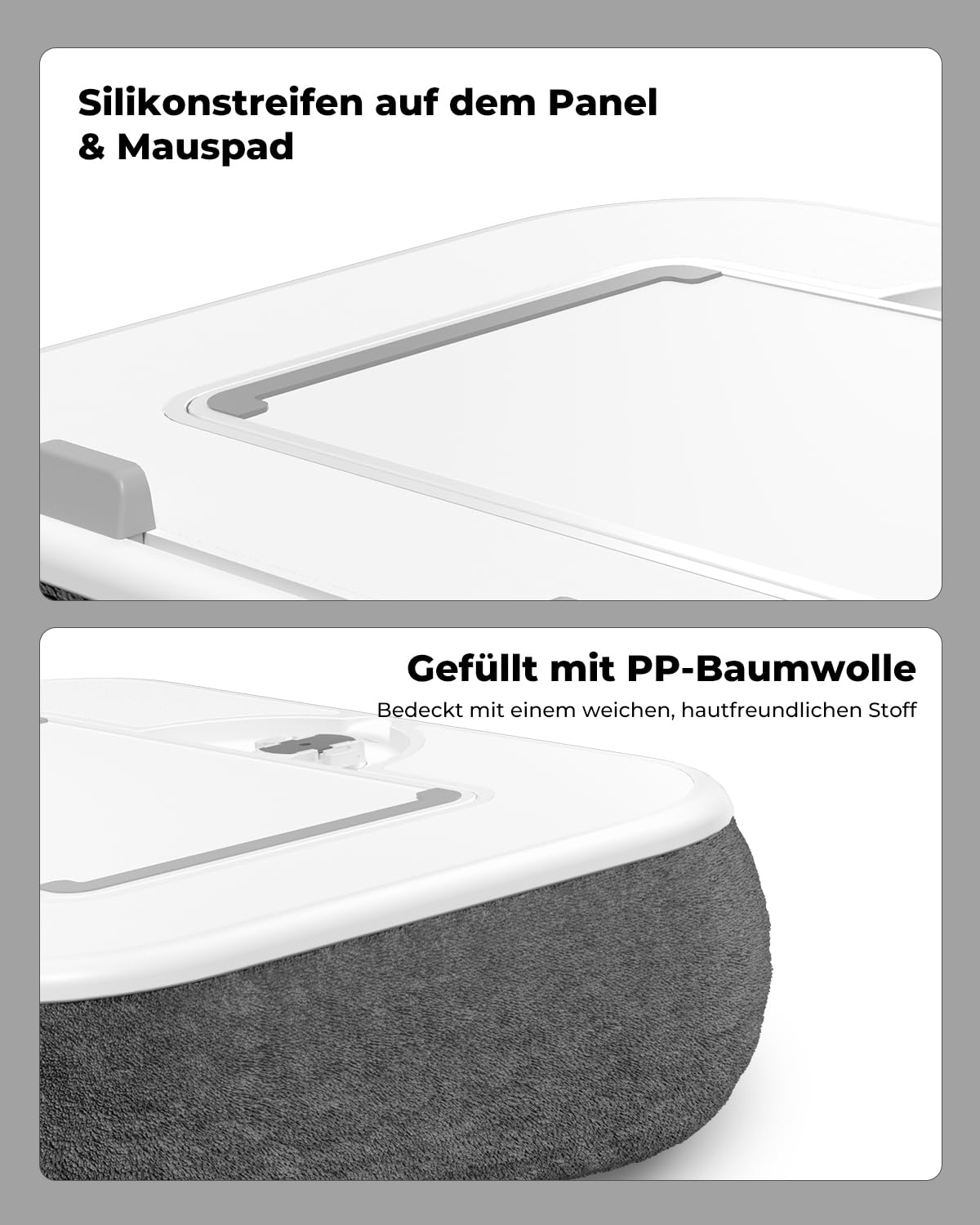 SupeDesk Kindle Halterung Kissen, Tablet Halterung,Kindle Halter,kompatibel mit 4,7-15" Handy/Kindle/Tablet/Laptop, Laptopständer mit Mauspad,Snackbox,Becherhalter & 360° drehbarer Arm für Bett, Sofa
