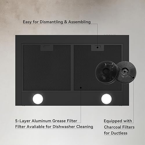 Miniatura 4 de Hermitlux Campana extractora de montaje en pared de 30 pulgadas con ventilador de escape de 3 velocidades, campanas extractoras de acero inoxidable