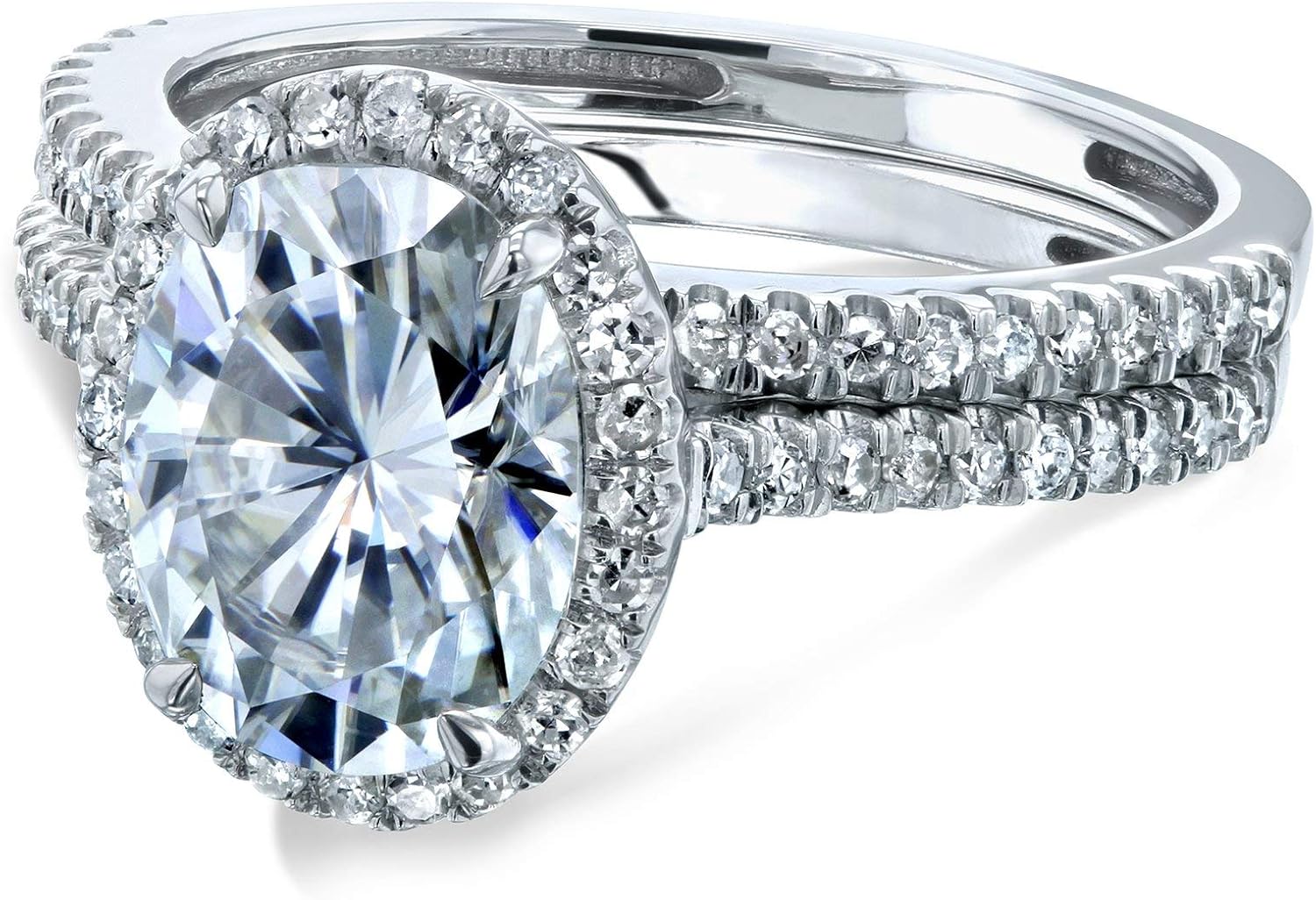 Kobelli Oval Forever One Moissanite Halo Bridal Rings Set 2 3/8 CTW 14k White Gold (DEF/VS, GH/I)