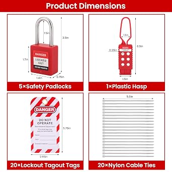Lockout Tagout Kit Electrical Loto 48PCS OSHA Compliant Safety Kit | Padlocks, Hasps, Zip Ties, Tags & Storage Bag for Industrial/Electrical Equipment