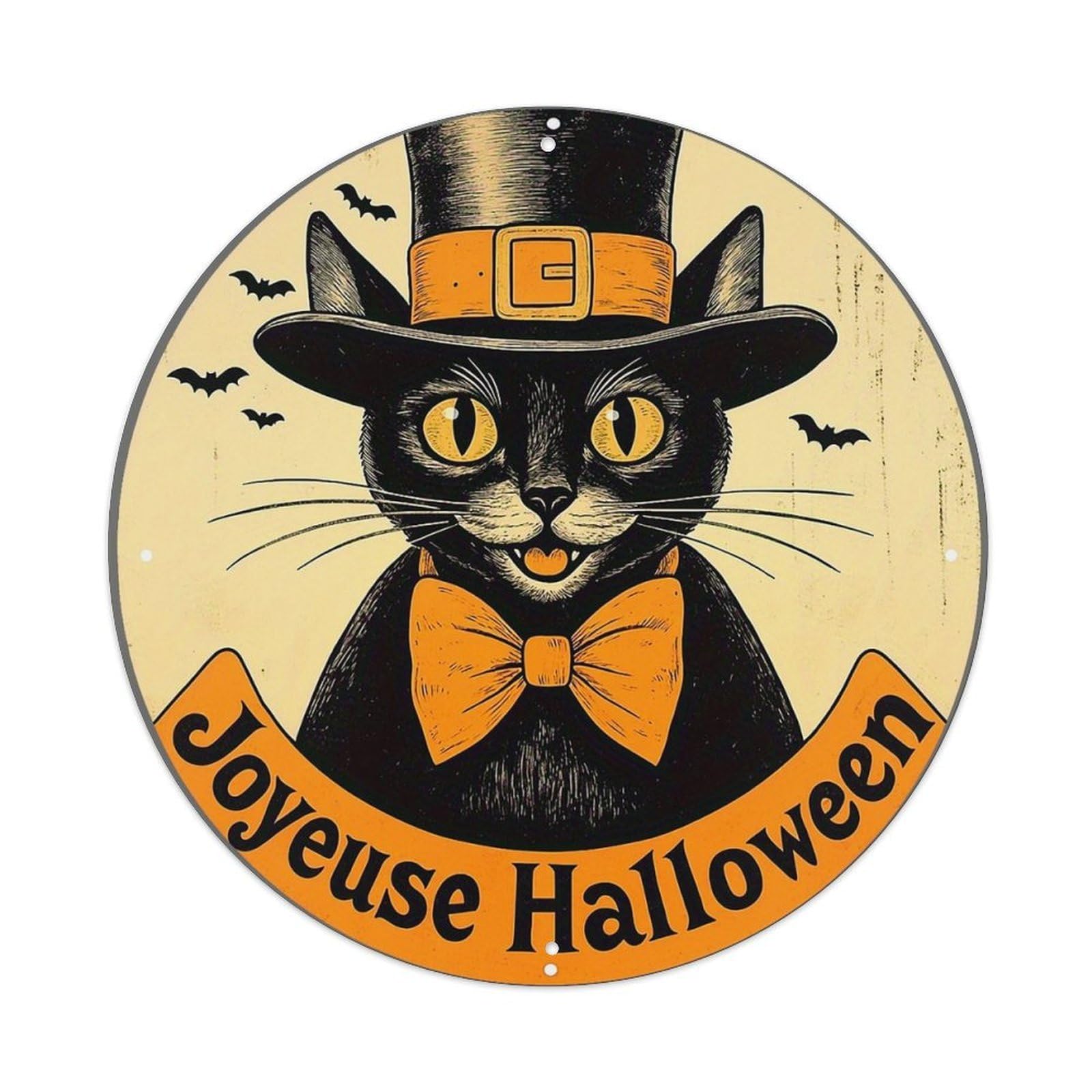 Lvalogy Style Black Cat Top Hat Bowtie Metal Tin Sign Plaque