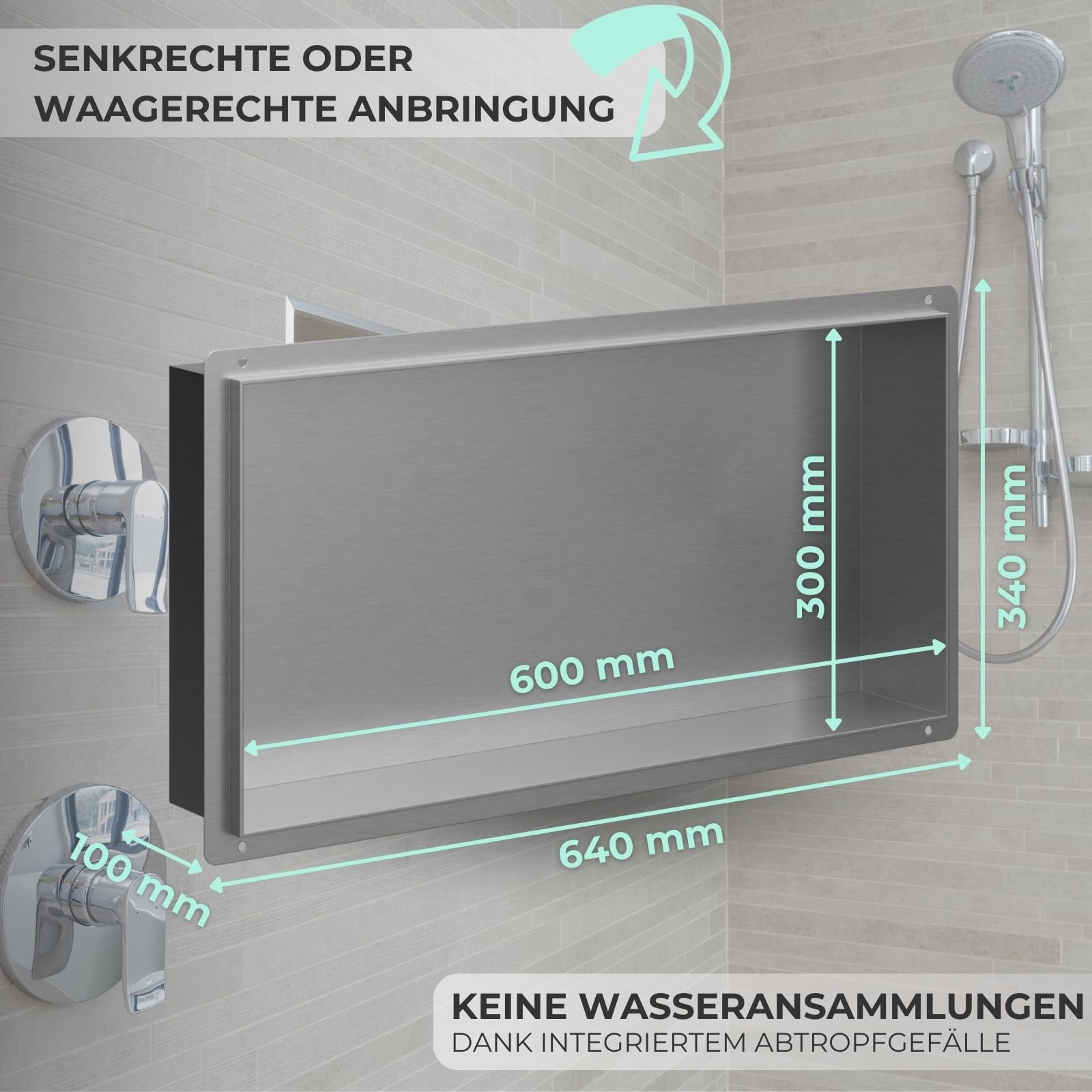 HAGO24 DIY Duschnische 60x30cm I Wandnische Dusche aus Edelstahl I einbaubare Duschablage in silber I rahmenlose Badezimmer Aufbewahrung I Duschnische selber bauen mit 100% Dichtheit