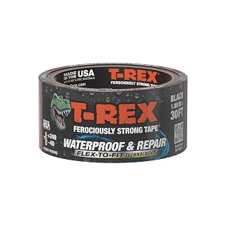 T-Rex Flexible Waterproof Tape - Heavy Duty Adhesive Waterproofing Tape for Repair, Leaks, Roof Patches - Extreme Weather & UV Resistance - Black, 1.88" x 30 ft. (Pack of 1) - Amazon product rated Grade A