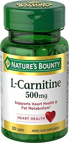 Nature's Bounty L-Carnitine, Supports Heart Health & Fat Metabolism, Amino Acid Supplement, 500 mg, 30 Tablets - 30 Count (Pack of 1)