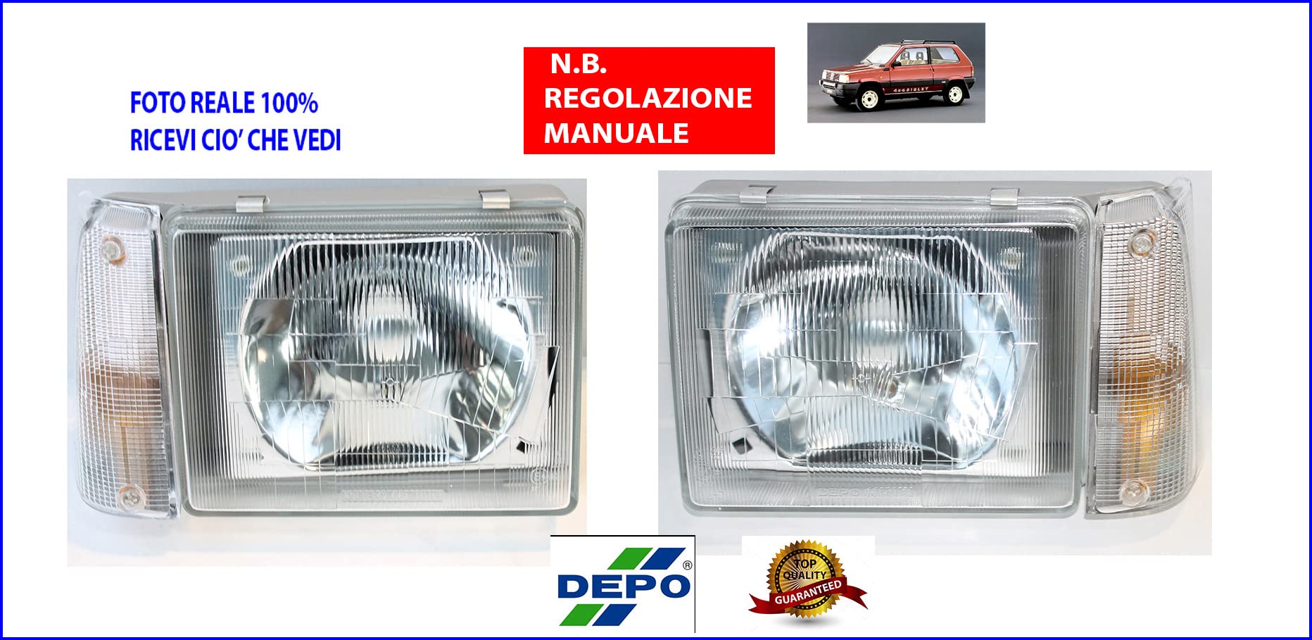 Generico Fari anteriori per Panda 4x4 Fanali Coppia destro - sinistro Luci faro fanale luce anteriore REGOLAZIONE MANUALE 31710-31720