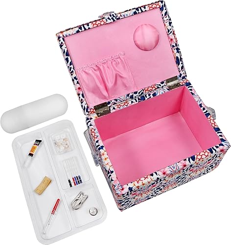 Miniatura 7 de SINGER Cesta de costura grande de alta calidad, estampado de animales tropicales con kit de costura de viaje de emergencia y bolsa con cremallera a