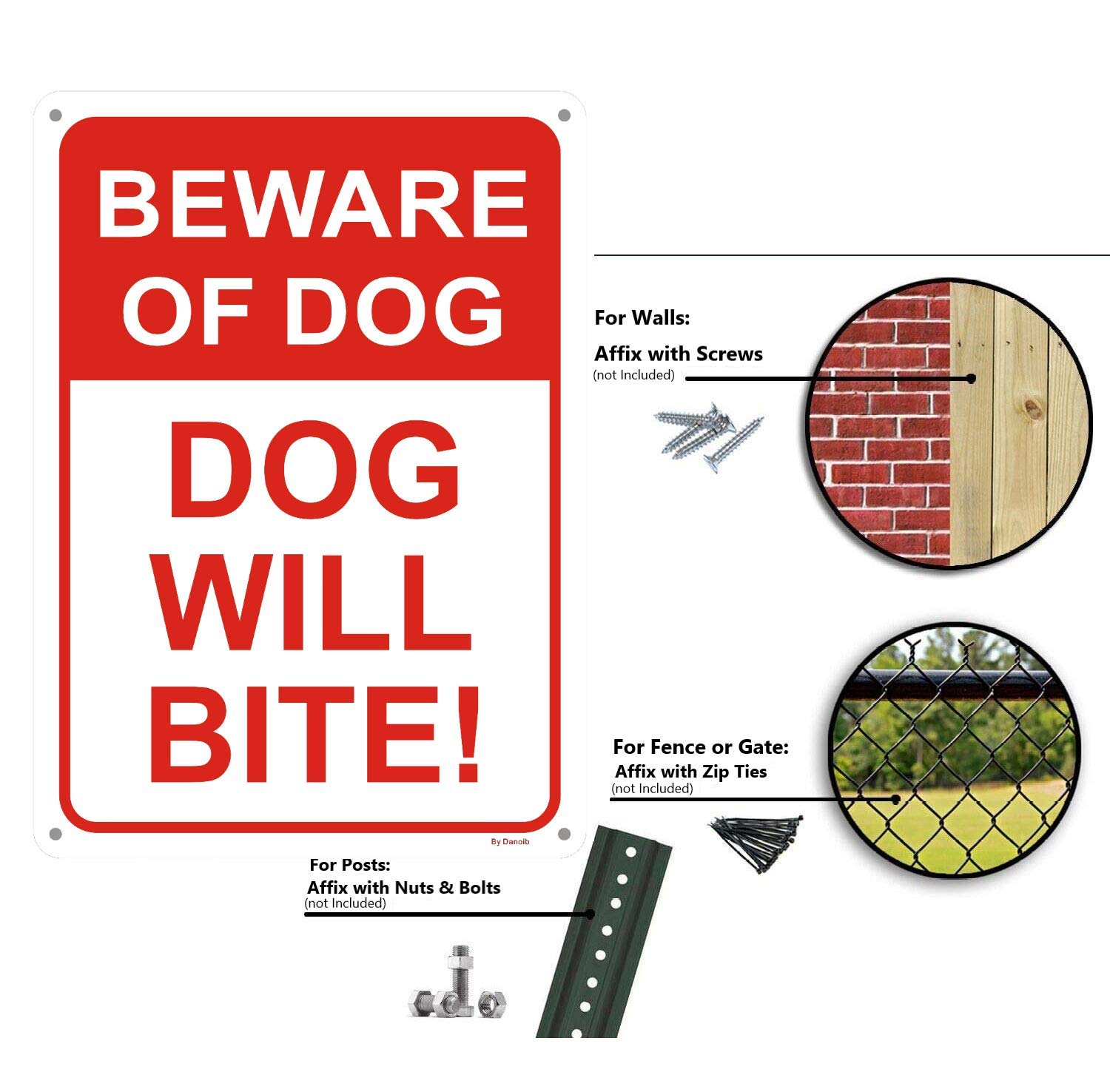Buy 2 get 3 2-Pack ''Beware of Dog - Dog Will Bite'' Signs,10''x14'' Rust-Free Aluminum UV Printed, Easy to Mount Weather Resistant Long Lasting Ink, Warning for Fence/Yard/Gate