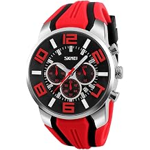SKMEI Men's Waterproof Personality Fashion Quartz Heart SIX-Pin World-time Sport Wrist Watch Red