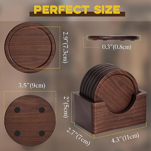 Miniatura 6 de GOH DODD - Juego de 6 posavasos de madera de nogal con soporte, protección de mesa para bebidas, mesa de café, hogar, cocina, oficina, bar, sala de