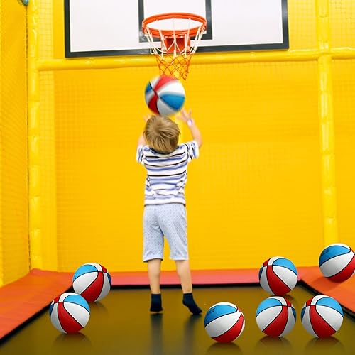 Miniatura 6 de Paquete de 8 mini pelotas de baloncesto de goma de 7 pulgadas con bomba de aire, mini aro de tamaño junior, 3 pelotas de baloncesto para Negro y