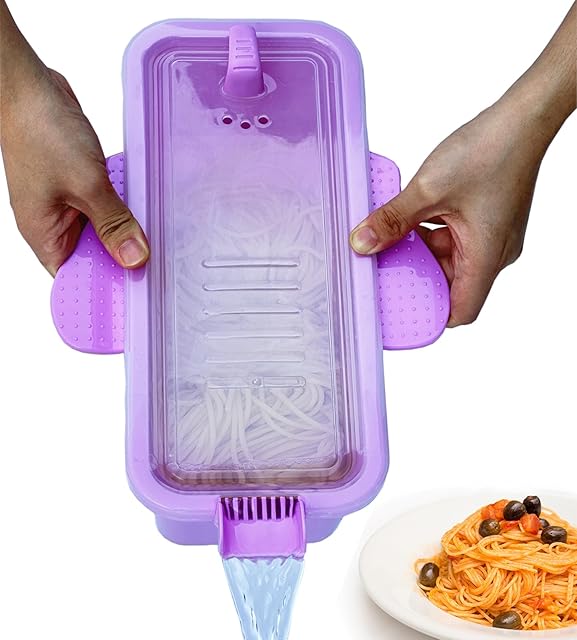 68OZ Microwave Pasta Container Cooker with Strainer. Quickly Cooks up to 4 Servings Pasta, Cute Elephant-Shaped Multifunctional Cooker for Dorms, Kitchens or Offices.(Purple)