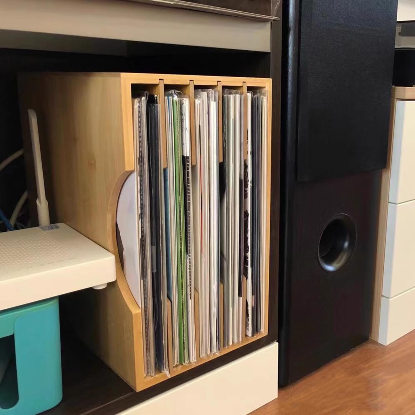Supporto per dischi in vinile con divisore regolabile, organizer per album, riviste, libri e cartelle