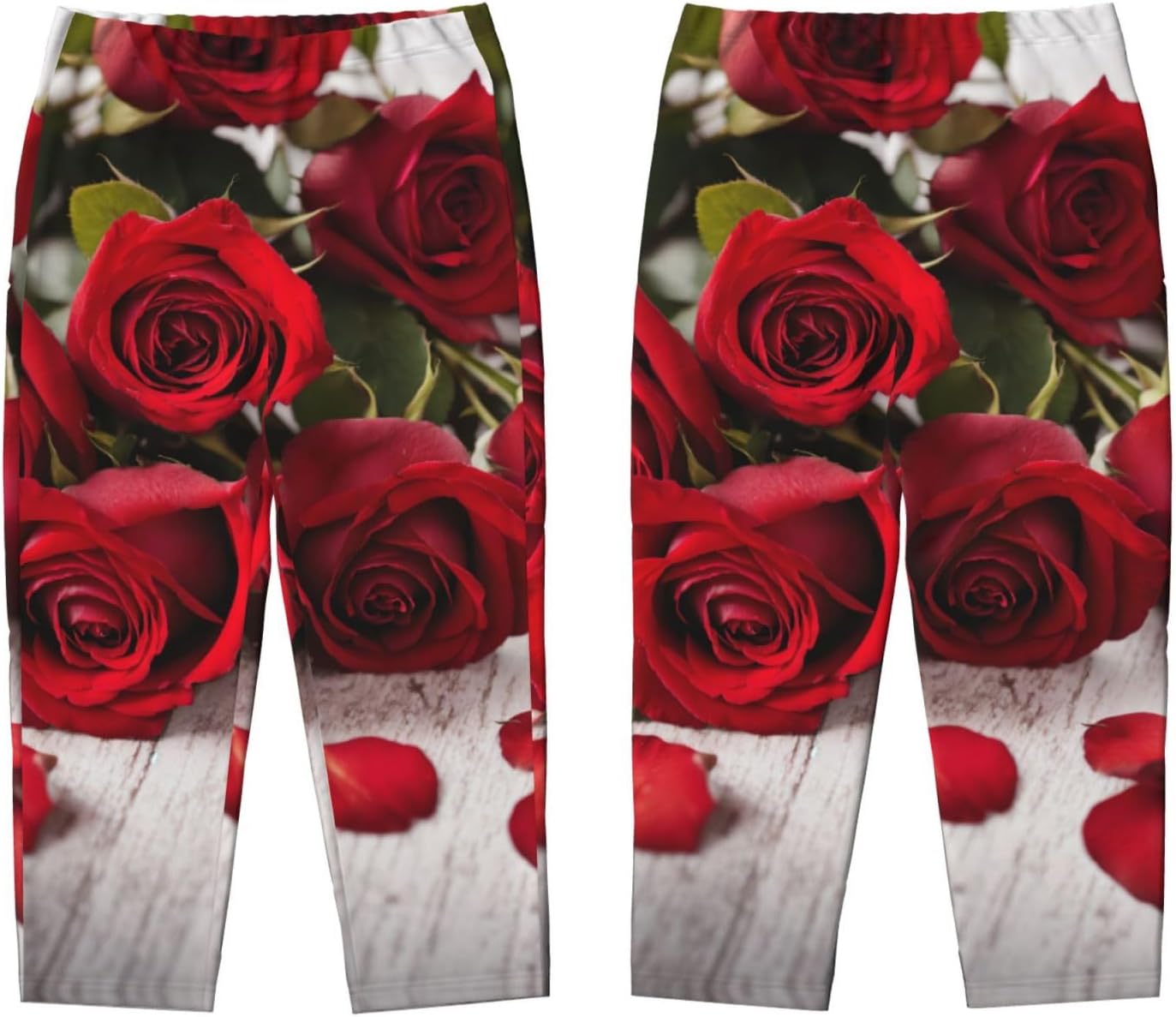 Red Rose Floral Print Fashion Pajama Bottoms,Cotton Pajamas,For Both Lounging At Home And Casual Outings