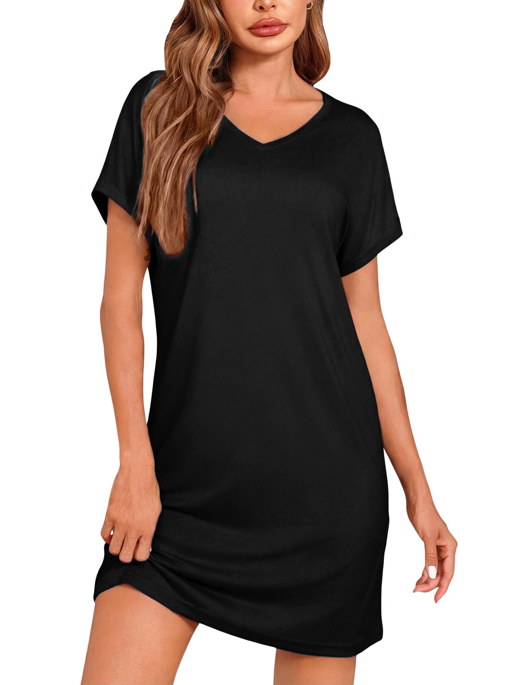 Leversic Damen Kurzarm Nachthemd Kurz Weiches Schlafkleid mit Zartem Herz-Motiv Bequem Leicht für Sommer Nachtwäsche Freizeit S-XXL