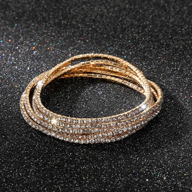 DATOA 10Pcs Sparkling Rhinestone Stretch Tennis Bracelets Set Fashion Stackable Crystal Elastic Bracelet Shining Wedding Party Jewelry2