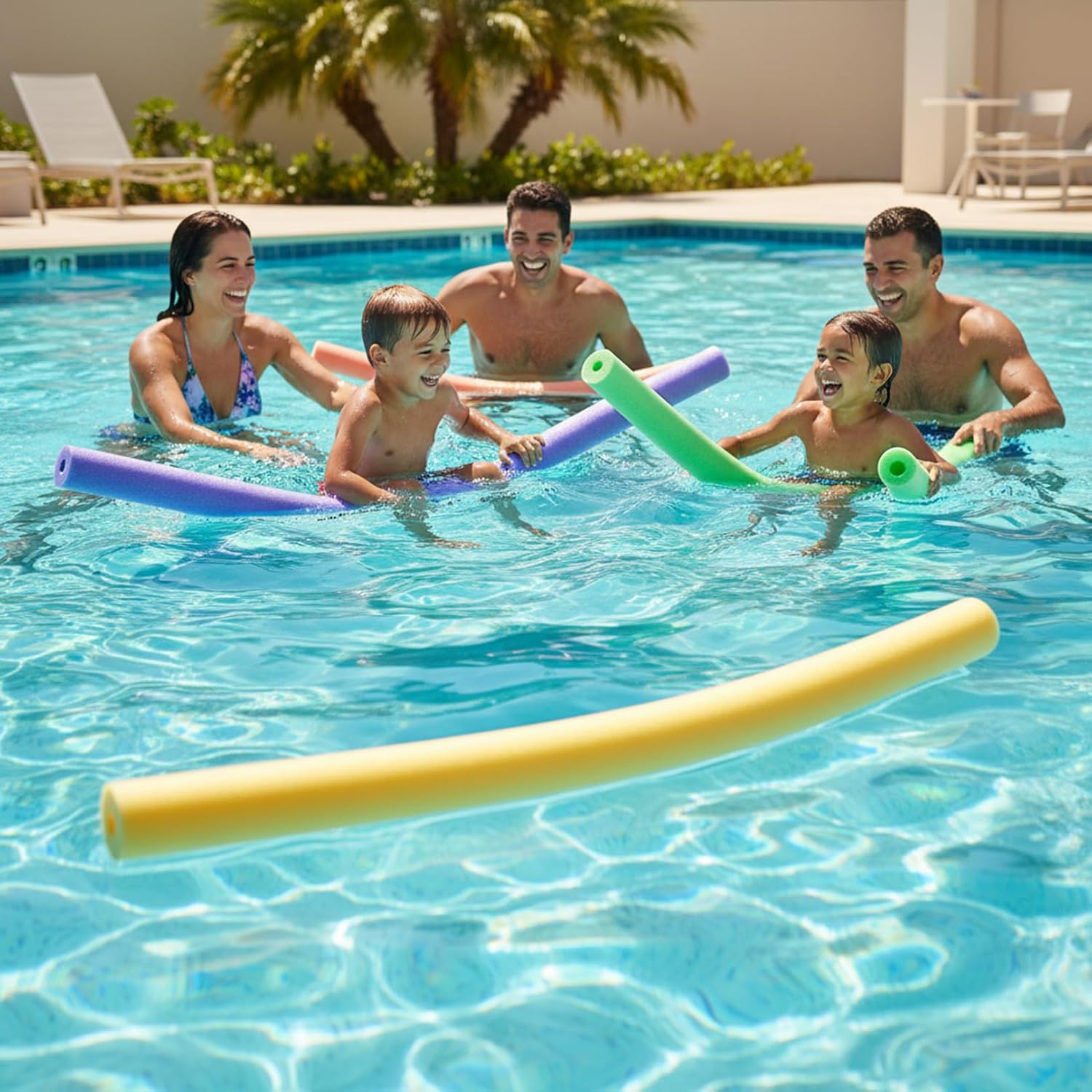 6-Pack Colorful Pool Noodles, 47.2" Long Foam Noodles for Swimming Pool & Water Play, Bright EPE Foam Floats for Kids, Adults, Family Fun and Water Games.