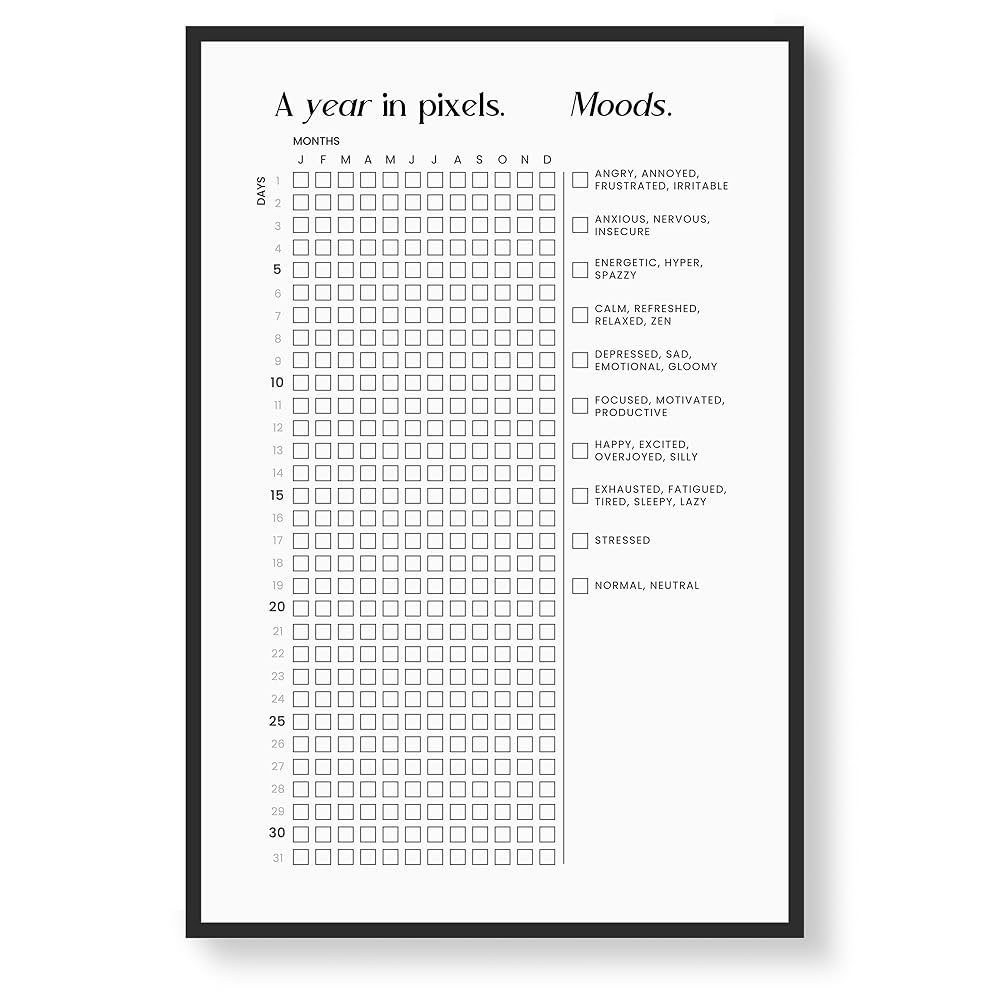 Unframed Year in Pixels Calendar - Track and Progress Daily - 365 Days Self Color-Coded Mood Tracker - Perfect for Self-Care, Motivation, and Goal Setting - Karto - Moods : Amazon.in: Office Products for A Year In Pixels Free Printable