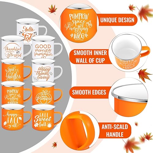 Miniatura 5 de Mumufy 9 tazas de café de Acción de Gracias de 12 onzas, taza de café esmaltada de otoño Thankful Blesed, taza de café para campista al aire libre,