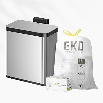 EKO Kitchen Composting Starter Set Includes 7 Liter Stainless Steel Countertop Compost Bin Plus 80-Count of 1.6 Gallon Extra-Strong Drawstring Small Trash Bags