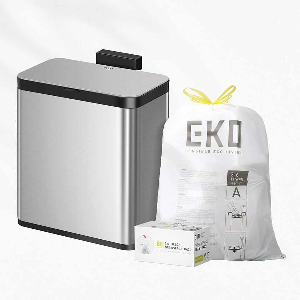EKO Kitchen Composting Starter Set – Includes 7 Liter Stainless Steel Countertop Compost Bin Plus 80-Count of 1.6 Gallon Extra-Str