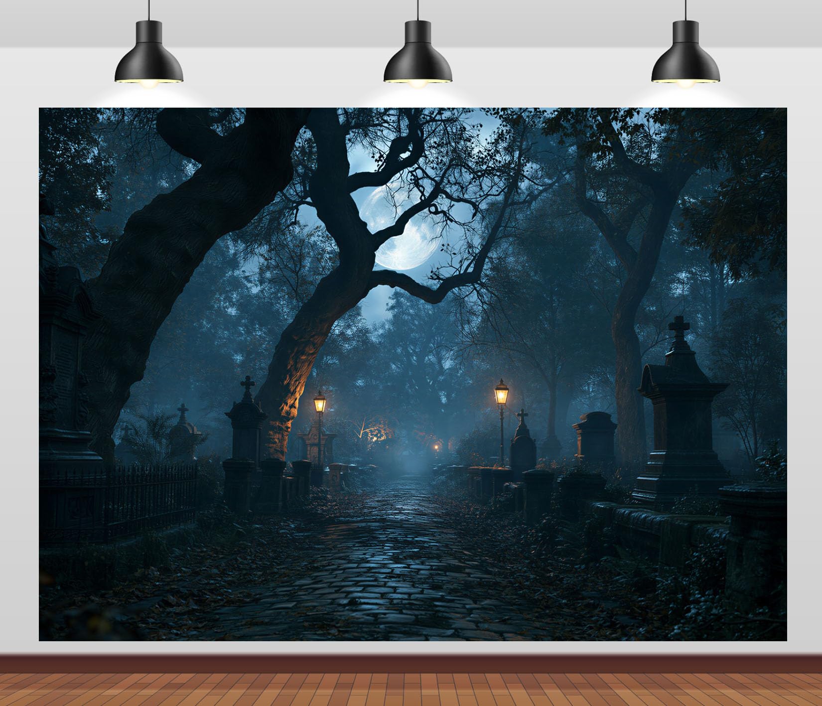 12x10FT (3.6x3m) Callejón Cementerio con Faroles Fondo Fotográfico