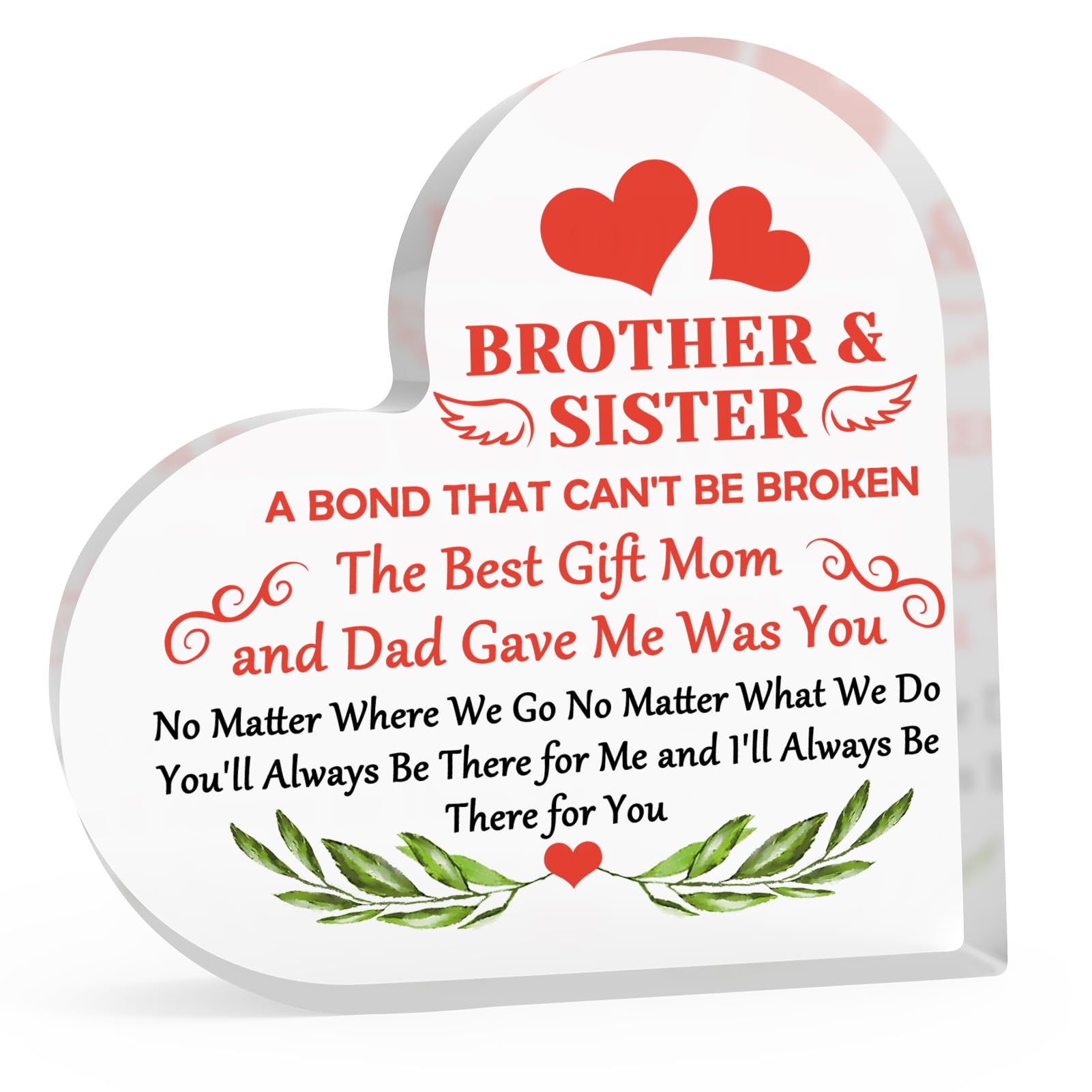 Inspirational Gift for Brother To My Sister Gift from Brother Heart Shaped Acrylic Decor Graduation Gift for Sibling Appreciation Gift for Sister Brother Acrylic Sign Gift Birthday Gift for Sibling