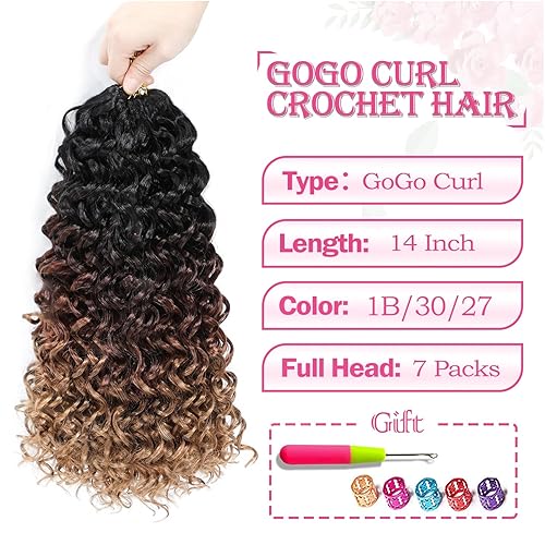 Miniatura 3 de Gogo - Cabello rizado de ganchillo de 14 pulgadas, 7 paquetes de cabello rizado de ganchillo para mujeres negras, cabello rizado de ganchillo para