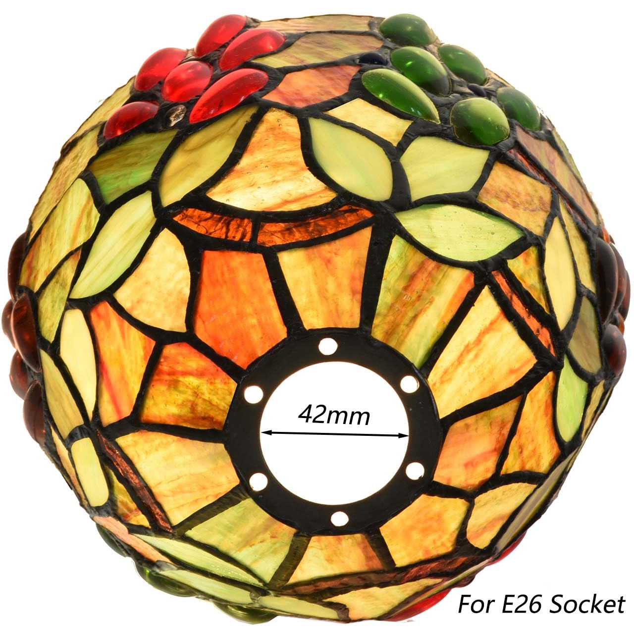 S10761 Tiffany - Pantalla de cristal de color uva, 7 pulgadas de ancho, encantadores racimos de uva verde y roja 3