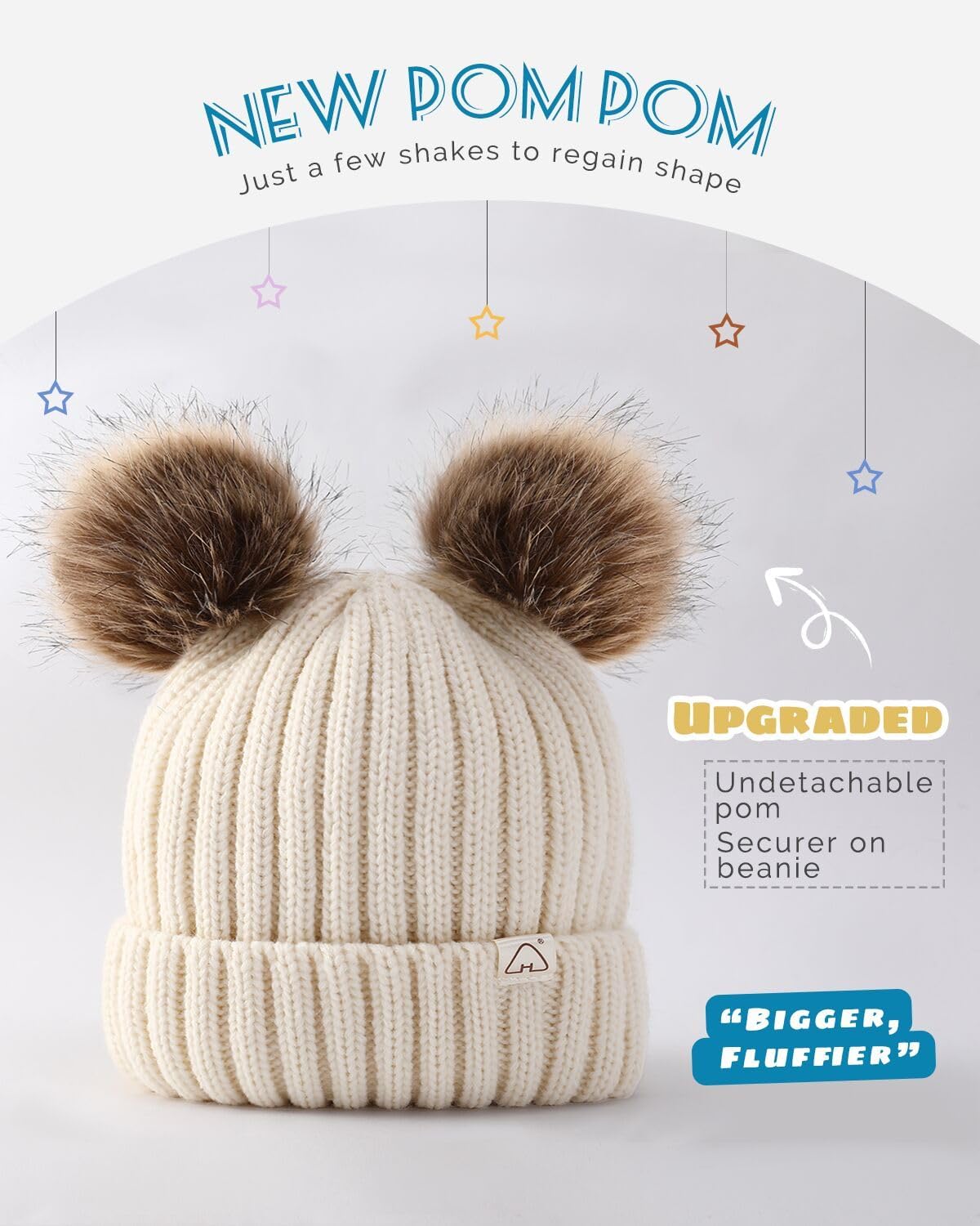 Hat Hut Toddler Beanie Satin Lined Beanie for Baby Winter Hats for Kids Pom Pom Beanie for Boys Girls - Image 3