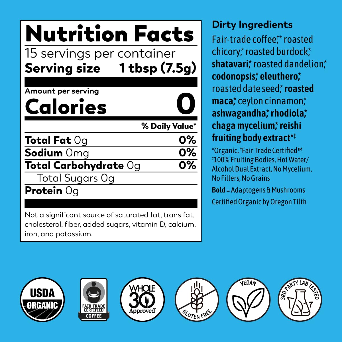 Rasa Dirty – Adaptogenic Mushroom-Boosted Coffee | Fair-Trade Coffee | Fruiting Body Mushrooms |Vegan, Keto, Whole 30, Ayurveda Wellness Tonic with Chaga + Reishi (8 oz / 30 Servings)