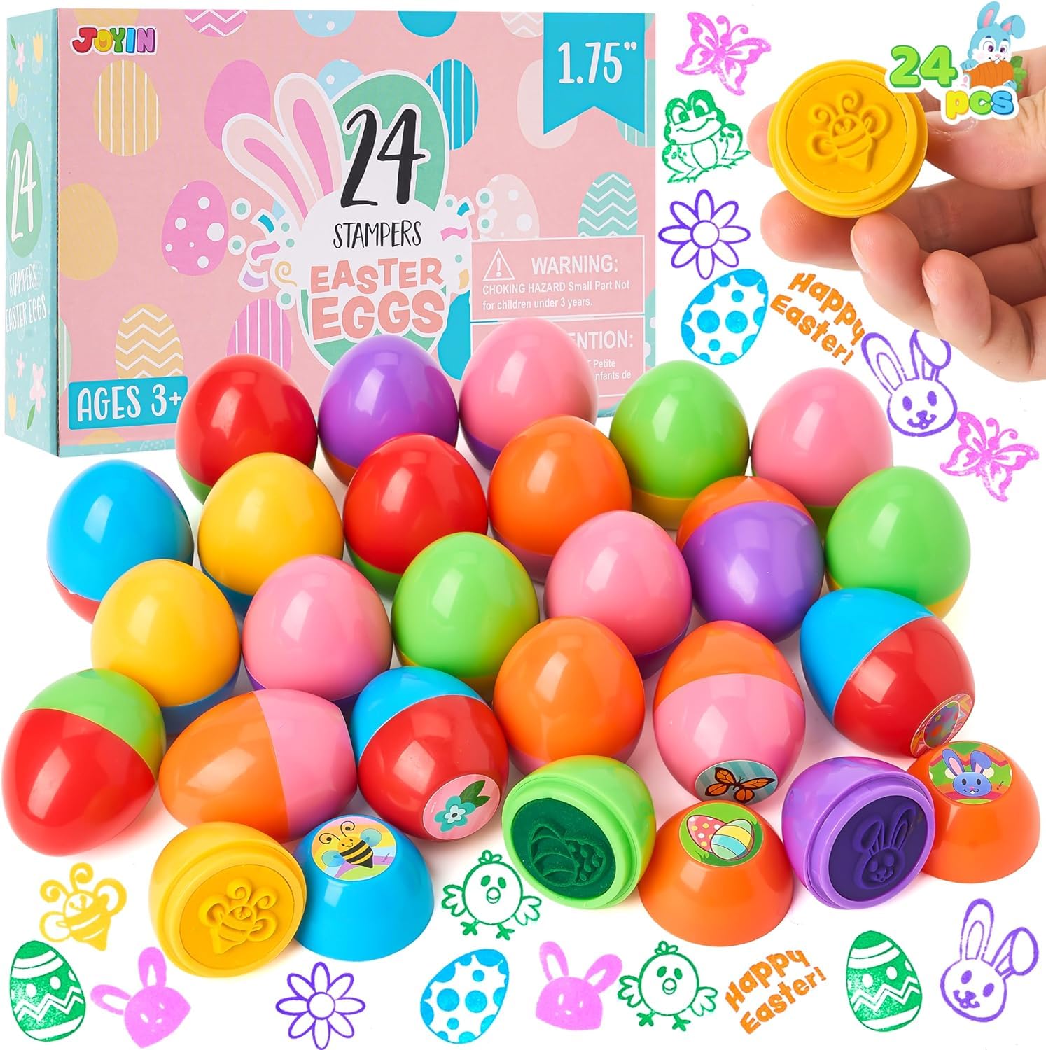 Xmart 24 Tampons œufs De Pâques Autocleurs Pour Enfants, Motifs Variés (fleurs, Lapins, Carottes), Plastique, Multicolore