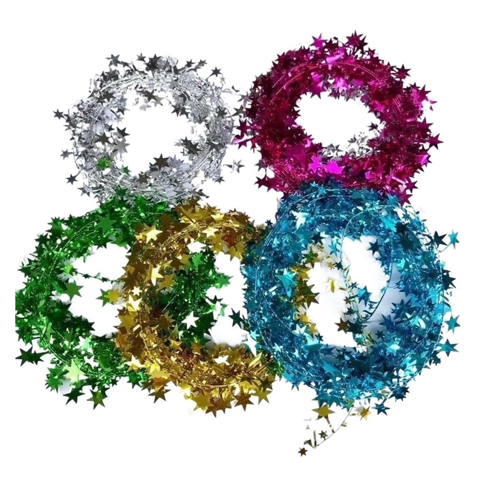 Yeobezn Red Tinsel Stars Wire Garlands 12Pcs Christmas Tree Pendant Wire Five-Pointed Star Glitter Pull Flower Zipper Leaf Garland Decoration For Home(Red)