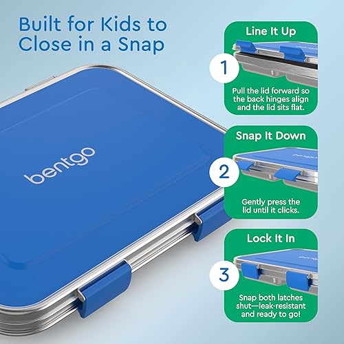 Miniatura 4 de Bentgo Lonchera de acero inoxidable resistente a fugas para niños, 3 compartimentos con recipiente de silicona adicional, duradera, ecológica, apta