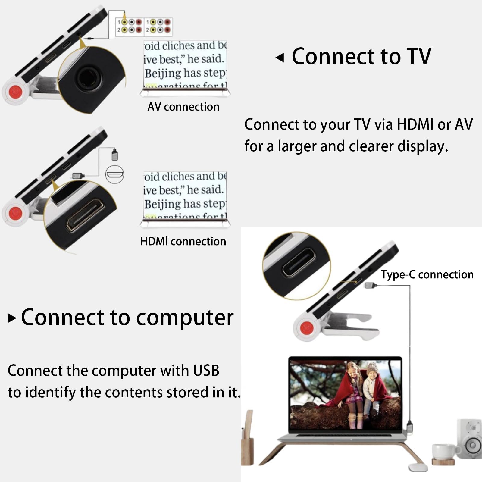 Ayuda de baja visión para lectura de enfoque automático electrónico, botones simplificados, lupa de video digital para personas con discapacidad visual y daltonismo