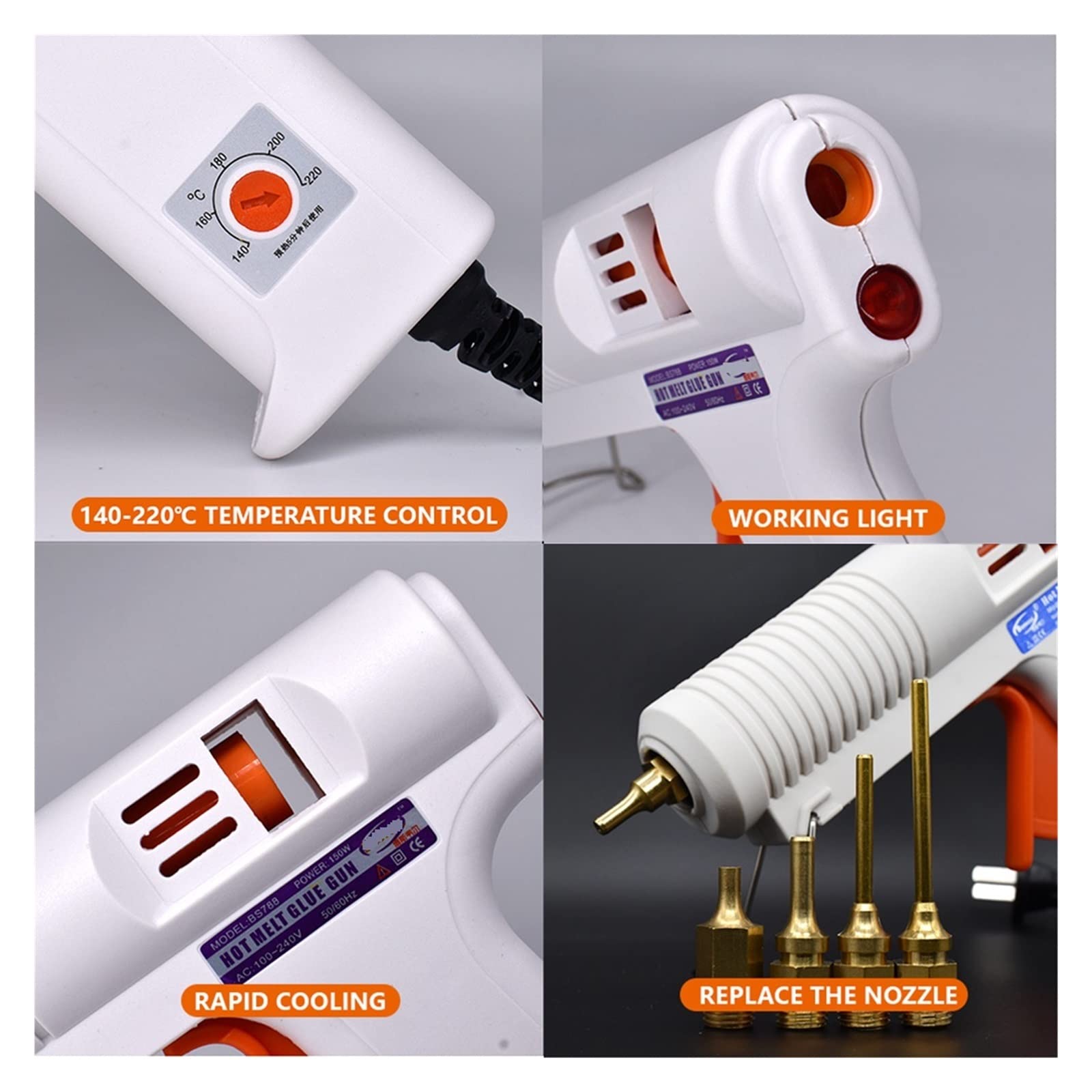 Pistolet do klejenia na gorąco do prac rzemieślnic Termostat do pistoletu do klejenia na gorąco 150w Wymienna dysza Przemysłowy pistolet do klejenia Zestaw naprawczy do procesu DIY Ues 11mm klej w szt