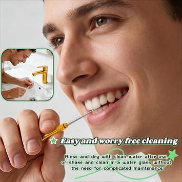 Portable Titanium Toothpick, Multi-Functional Reusable Stainless Steel Toothpick for Camping, Hiking, Travel & Home - Extendable, Waterproof, Rust-Proof, Easy Clean Dental Pick & Fruit Pick (Gold)